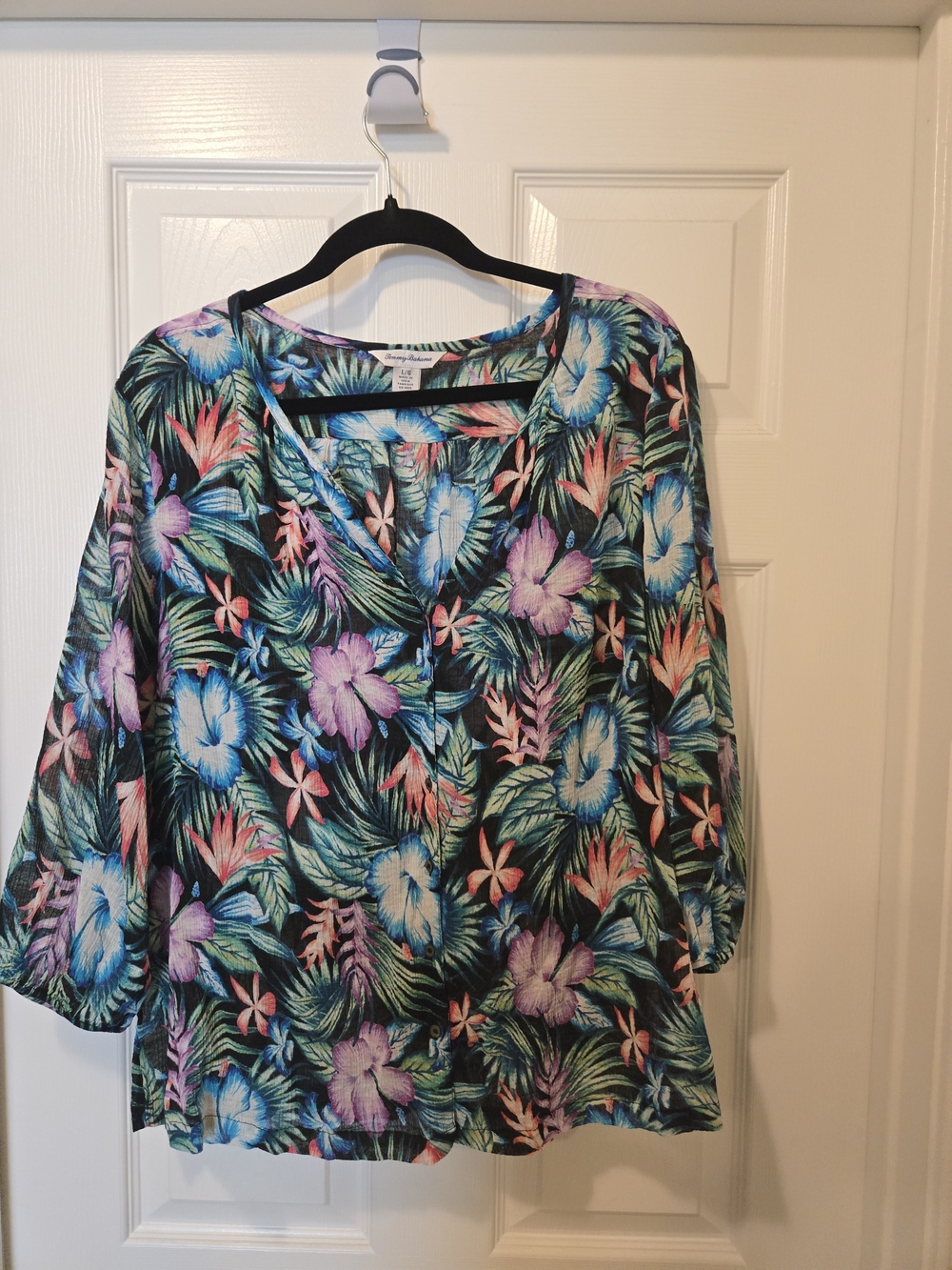 Tommy Bahama Black Tropical Floral V-Neck Blouse